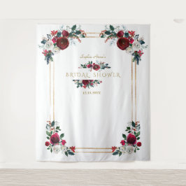 冬のワインレッド フラワー ブライダル シャワー フォト プロップ タペストリー