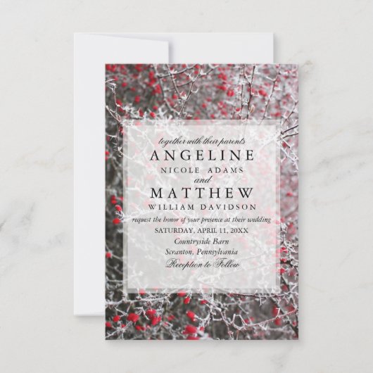 冬のワエレガントンダーランド雪の結婚雪 招待状 (正面)