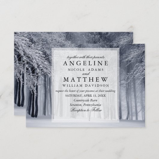 冬のワエレガントンダーランド雪の結婚雪 招待状 (正面/裏面)
