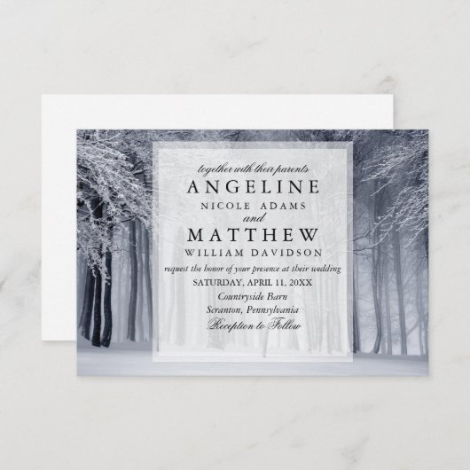 冬のワエレガントンダーランド雪の結婚雪 招待状 (正面/裏面)