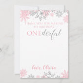冬のワンダーランドありがとうピンクの銀の雪 サンキューカード (正面)