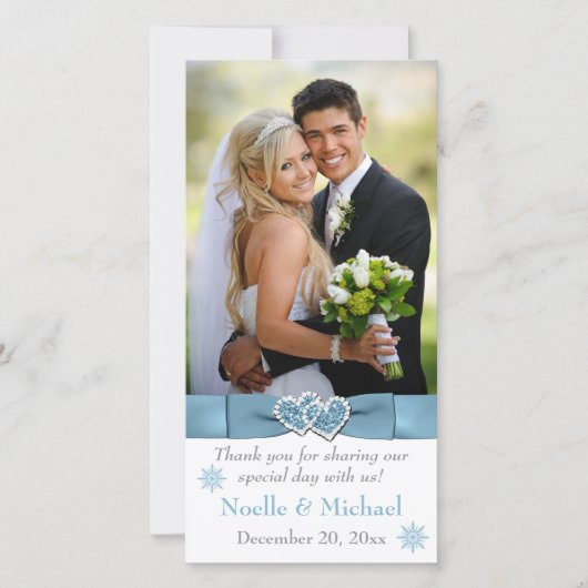 冬のワンダーランドがハート結婚の写真カードに参加 サンキューカード (正面)