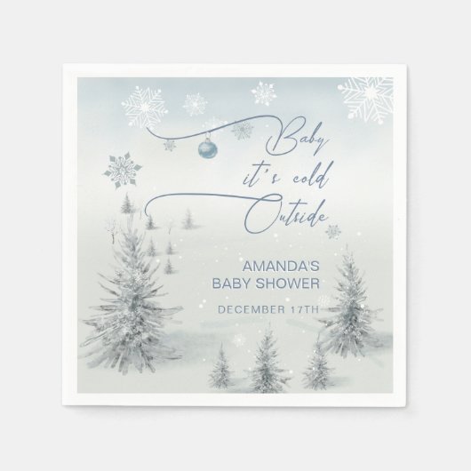 冬のワンダーランドその冷たい外の男の子の赤ちゃんシャワー スタンダードカクテルナプキン (正面)