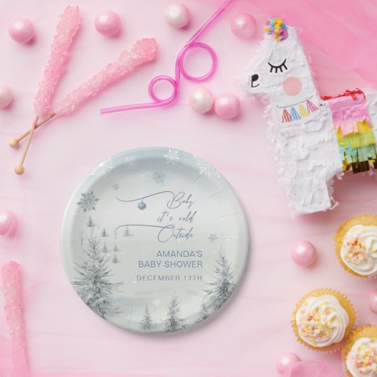 冬のワンダーランドその冷たい外の男の子の赤ちゃんシャワー ペーパープレート (パーティー)