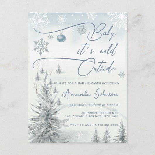 冬のワンダーランドその冷たい外の男の子の赤ちゃんシャワー ポストカード (正面)