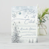 冬のワンダーランドその冷たい外の男の子の赤ちゃんシャワー 招待状 (スタンド正面)