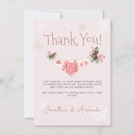 冬のワンダーランドその冷たい外の赤ちゃんシャワー サンキューカード (正面)