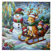 冬のワンダーランドと雪だるまと友人 タイル (正面)