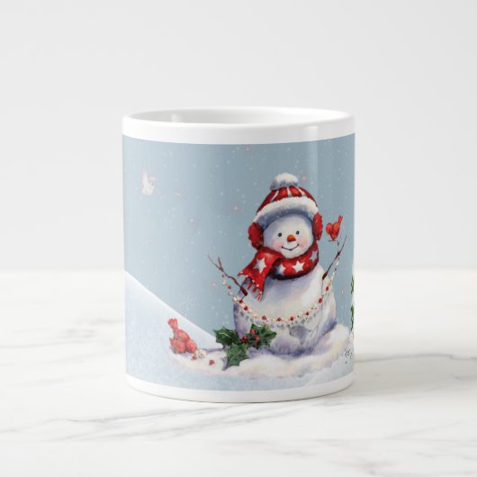 冬のワンダーランドと雪だるまラージマグ ジャンボコーヒーマグカップ (正面)