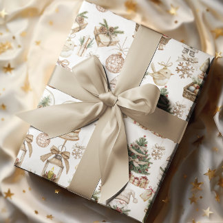 冬のワンダーランドと鳥とオーナメント ラッピングペーパー