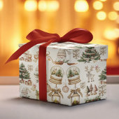 冬のワンダーランドと鳥とオーナメント ラッピングペーパー