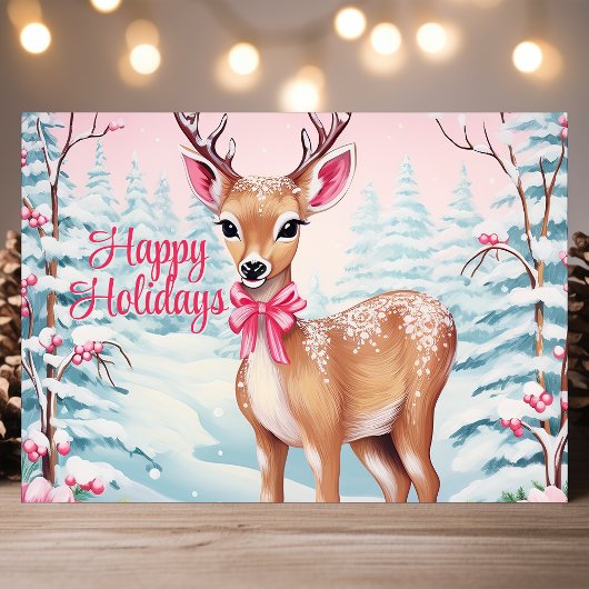 冬のワンダーランドにかわいいクリスマスディアー シーズンカード