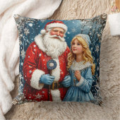 冬のワンダーランドにサンタクロースと雪が残る クッション (ブランケット)