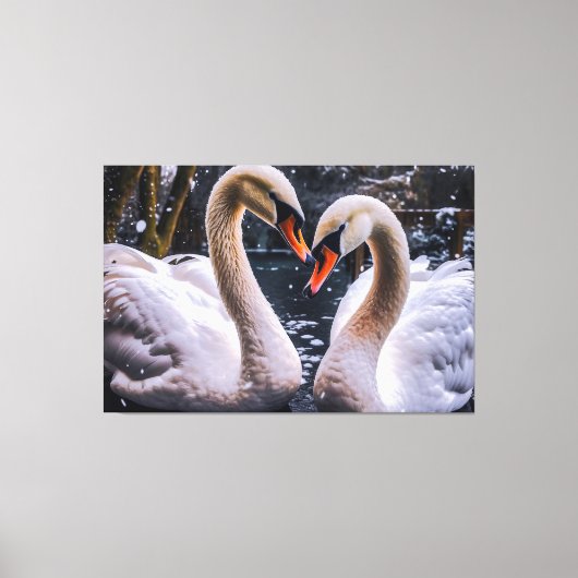 冬のワンダーランドにロマンチックな白鳥 キャンバスプリント (正面)