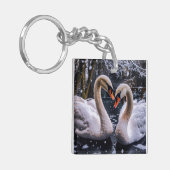 冬のワンダーランドにロマンチックな白鳥 キーホルダー (正面左)