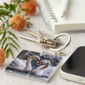 冬のワンダーランドにロマンチックな白鳥 キーホルダー (正面右)