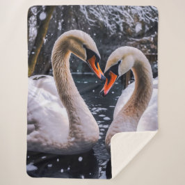 冬のワンダーランドにロマンチックな白鳥 シェルパブランケット