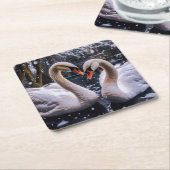 冬のワンダーランドにロマンチックな白鳥 スクエアペーパーコースター (アングル)