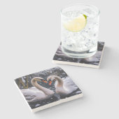 冬のワンダーランドにロマンチックな白鳥 ストーンコースター (横)