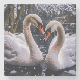 冬のワンダーランドにロマンチックな白鳥 ストーンコースター