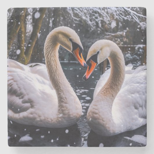 冬のワンダーランドにロマンチックな白鳥 ストーンコースター (正面)
