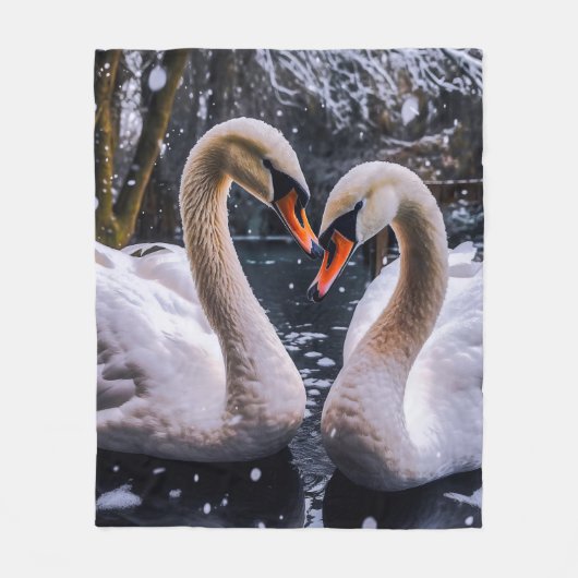 冬のワンダーランドにロマンチックな白鳥 フリースブランケット (正面)