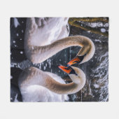 冬のワンダーランドにロマンチックな白鳥 フリースブランケット (正面(横))