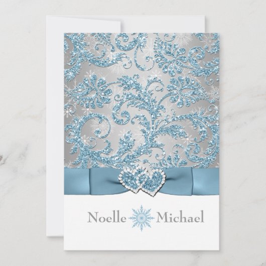 冬のワンダーランドに参加ハート結婚式の招待 招待状 (正面)