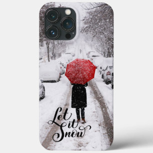冬のワンダーランドに赤い傘 – 雪を入れる iPhone 13 PRO MAXケース