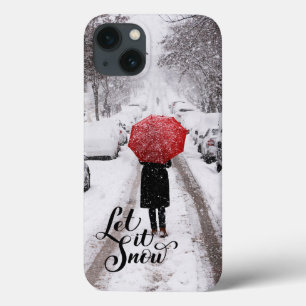 冬のワンダーランドに赤い傘 – 雪を入れる iPhone 13ケース