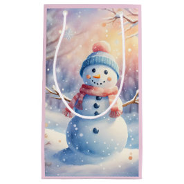 冬のワンダーランドのかわいい水彩雪だるま スモールペーパーバッグ