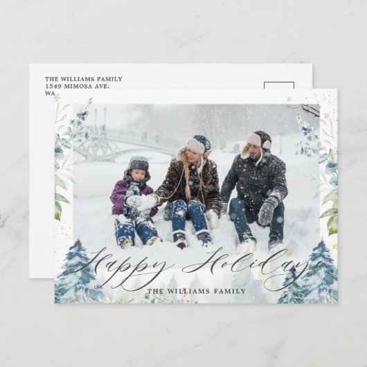 冬のワンダーランドのアルパイン雪のクリスマスフォト ポストカード (正面/裏面)