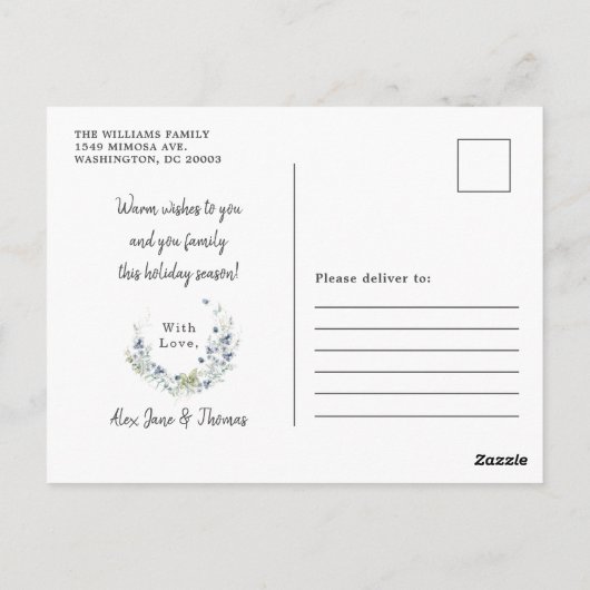 冬のワンダーランドのアルパイン雪のクリスマスフォト ポストカード (裏面)