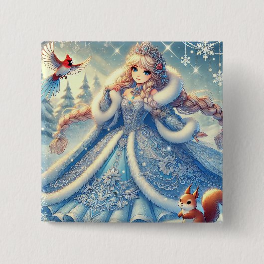 冬のワンダーランドのエレガントな雪の女王 缶バッジ (正面)