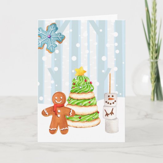 冬のワンダーランドのクリスマスクッキー シーズンカード (正面)