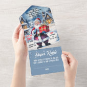 冬のワンダーランドのクリスマスサンタベビーシャワー オールインワン招待状 (貼ってはがせる)