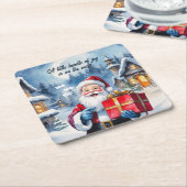 冬のワンダーランドのクリスマスサンタベビーシャワー スクエアペーパーコースター (アングル)
