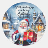冬のワンダーランドのクリスマスサンタベビーシャワー ラウンドシール (正面)