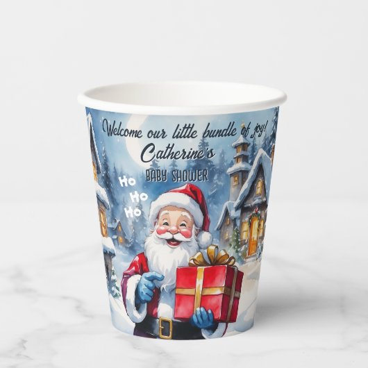 冬のワンダーランドのクリスマスサンタベビーシャワー 紙コップ (正面)