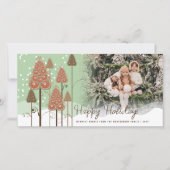 冬のワンダーランドのクリスマスツリーと雪の写真 シーズンカード (正面)