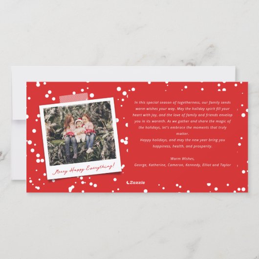 冬のワンダーランドのクリスマスツリーと雪の写真 シーズンカード (裏面)