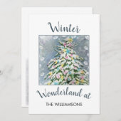 冬のワンダーランドのクリスマスツリー シーズンカード (正面/裏面)