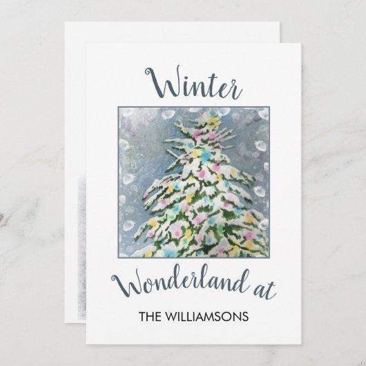冬のワンダーランドのクリスマスツリー シーズンカード (正面/裏面)