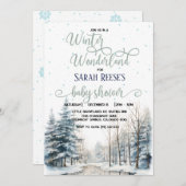 冬のワンダーランドのクリスマスベビーシャワー 招待状 (正面/裏面)