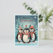 冬のワンダーランドのクリスマスペンギンの挨拶 ポストカード (スタンド正面)