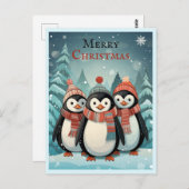 冬のワンダーランドのクリスマスペンギンの挨拶 ポストカード (正面/裏面)