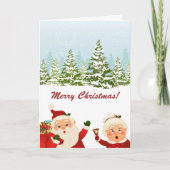 冬のワンダーランドのサンタとミセス・サンタクロース シーズンカード (正面)