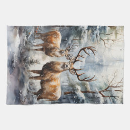 冬のワンダーランドのトナカイ キッチンタオル