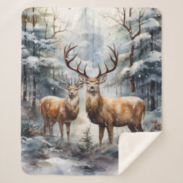 冬のワンダーランドのトナカイ シェルパブランケット