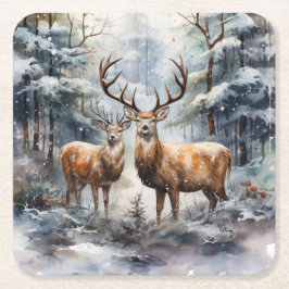 冬のワンダーランドのトナカイ スクエアペーパーコースター